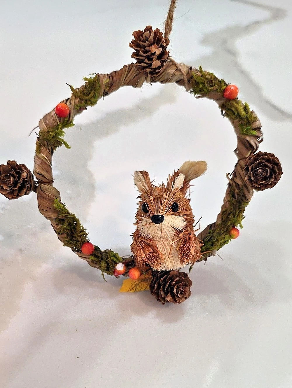 Woodland Squirrel Holiday Wreath in Brown & Green
